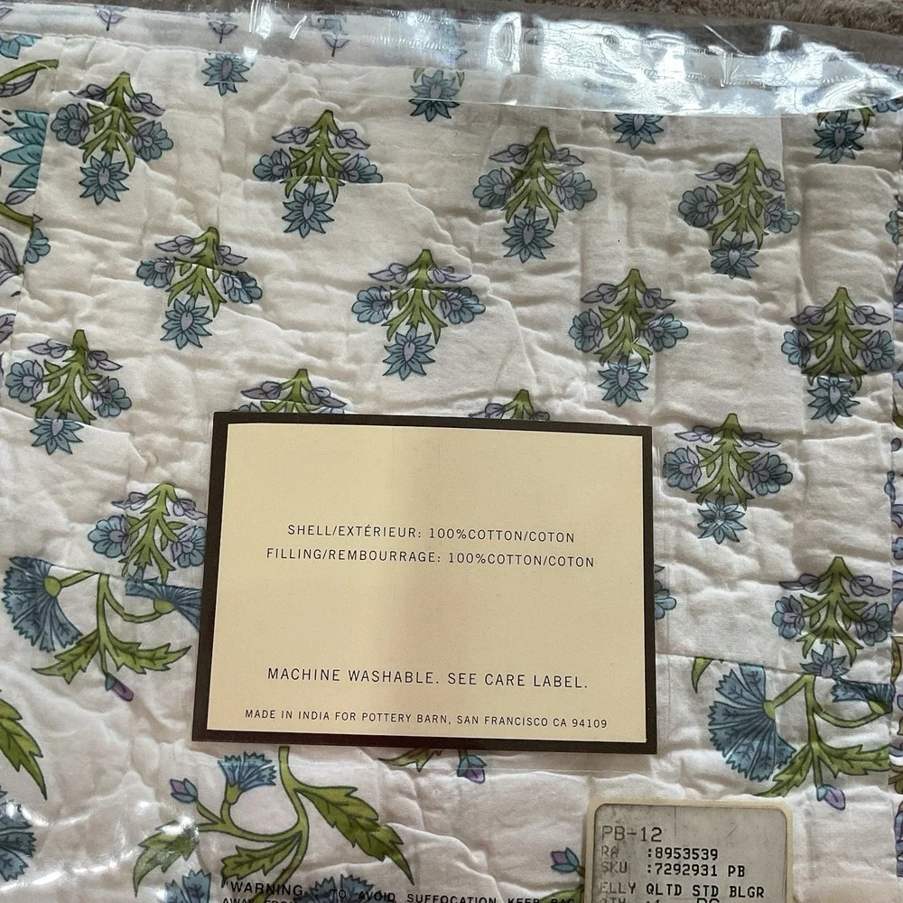 Pottery Barn ELLY Quilted Shams Set of 2 Standard 26x20 White Floral Cottagecore